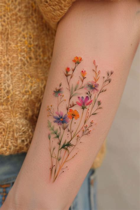 21 Feminine Floral Color Tattoos That Look Beautiful Delicate