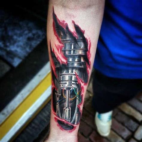 49 Realistic Ripped Skin Tattoo Designs For Men Biomechanical Tattoo