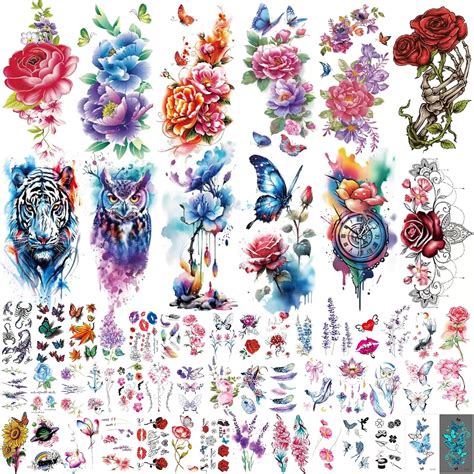 Amazon Com 77 Sheets Skull Flower Realistic Temporary Tattoos For Women Men Adult Large Rose Bones Flowers Floral Fake Tattoos Girl Skeleton And Spooky Halloween Temp Tatoo Sticker Thigh Back Leg