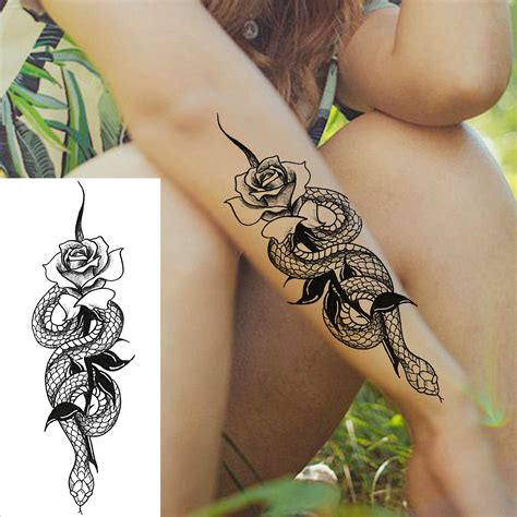 Amazon Com Goromon 10 Sheets Realistic Snake Temporary Tattoos For Women Men Forearm Arm Sexy 3D Tribal Cobra Mamba Viper Serpent Tattoos Temporary Adults Kids Fake Tattoos Sticker Black Sword Rose Flower