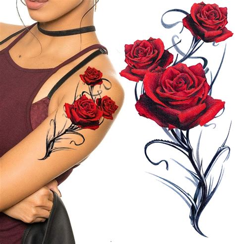 Amazon Com Tatodays 2X Sheets Large Rose Tattoos Temporary Realistic Sexy Flower For Women Adults Teens Kids Thigh Forearm Rockstar Biker Gothic Halloween Fancy Dress Beauty Personal Care