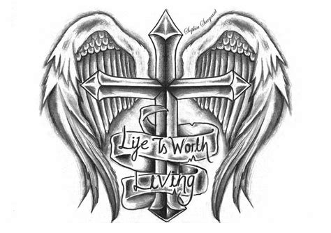 Angel Wings On A Cross Tattoo Watercolor Tattoo Design