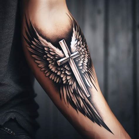 Angel Wings With Cross Tattoo