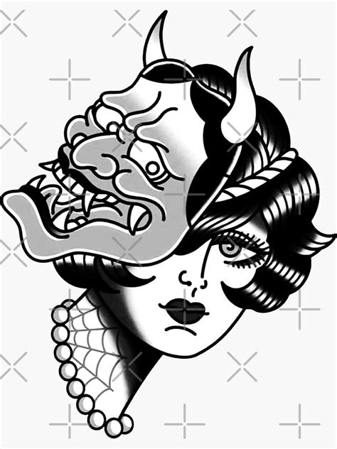 Black And White Beautiful Lady With Hannya Mask Tattoo Art Board Print For Sale By Cesarcali Redbubble