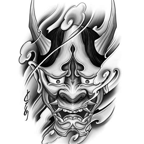 Black Hannya Mask Tattoo Designs