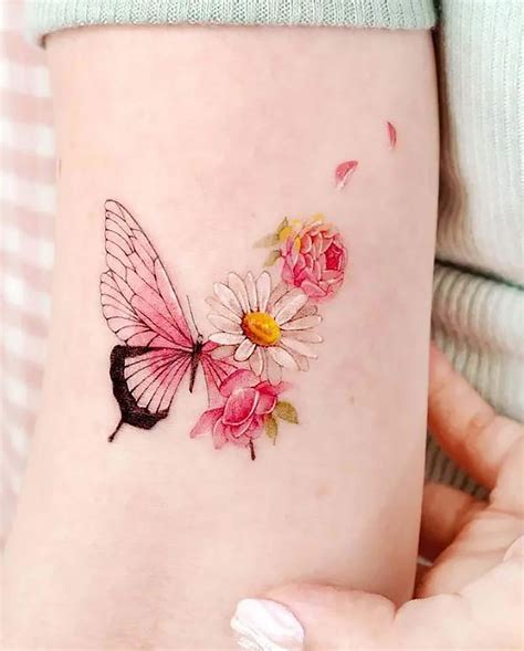 Butterfly And Flower Temporary Tattoo Floral Butterfly Girly Tattoos Colorful Butterflies Etsy