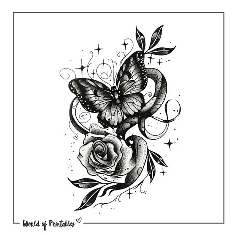 Butterfly And Rose Tattoo Designs 25 Printable Designs Amp Ideas