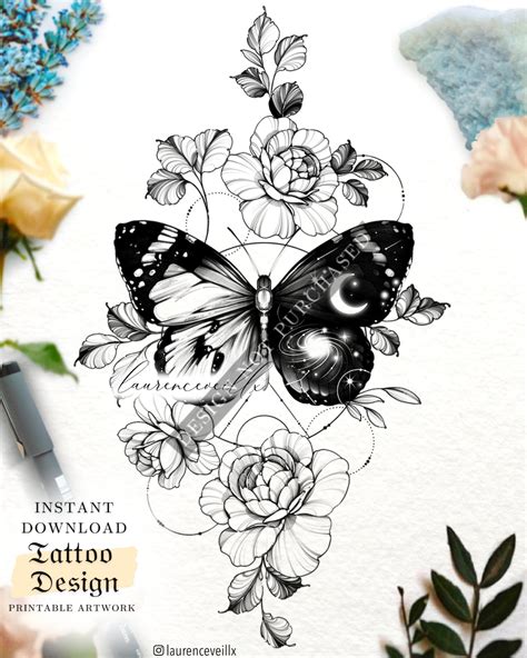 Butterfly Tattoo Design Women Galaxy Geometric Flower Floral Tattoo