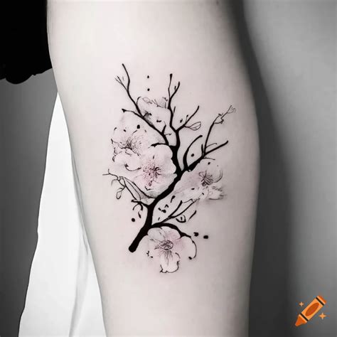 Cherry Blossom Fine Line Tattoo Black And White On Craiyon