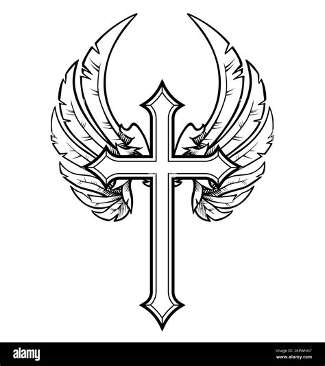 Cross And Wings Outline