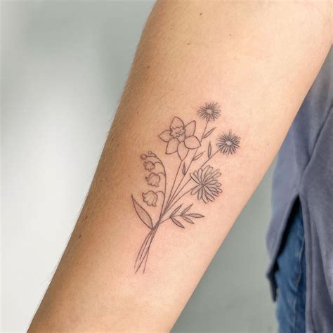 Custom Birth Flower Tattoo Fine Line Birth Flower Bouquet Tattoo Family Custom Birth Flower Tattoo Fine Line Birth Flower Bouquet Tattoo Family
