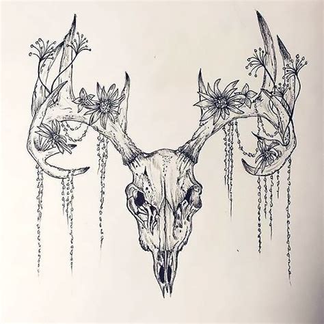 Deer Skull With Flowers Tattoo