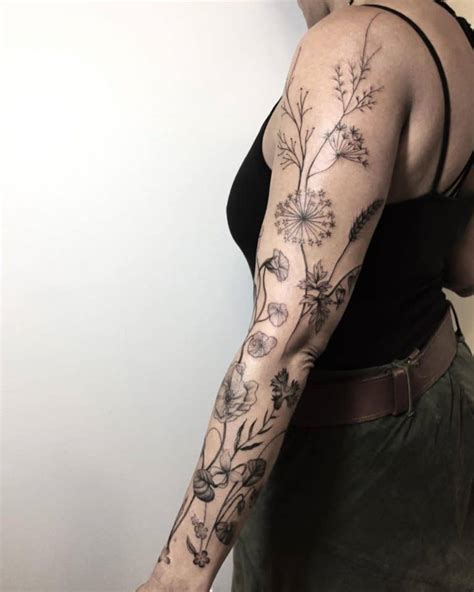 Fine Line Flower Tattoo Sleeve At Bridget Mireles Blog