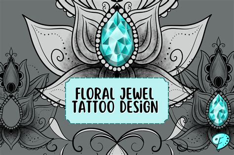 Floral Jewel Tattoo Design Graphic By Emily Designs Creative Fabrica