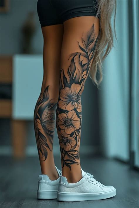 Floral Leg Sleeve Tattoo Bold Amp Beautiful Design Leg Tattoo