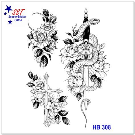 Flower Birds Snake Sword Sunflower Rose Daisy Cross Body Waist Arm Temporary Art Tattoos Tlhb Etsy