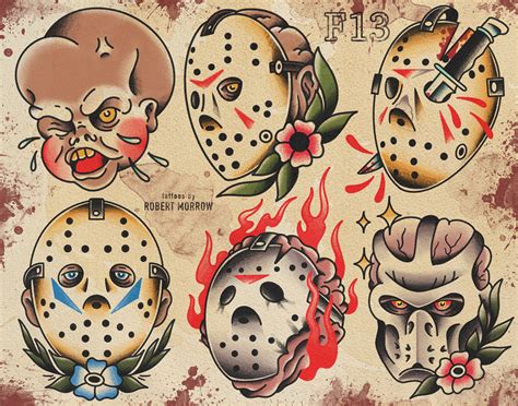 Friday The 13Th Traditional Tattoo Flash Sheet Etsy Friday The 13Th Traditional Tattoo Flash Sheet Etsy