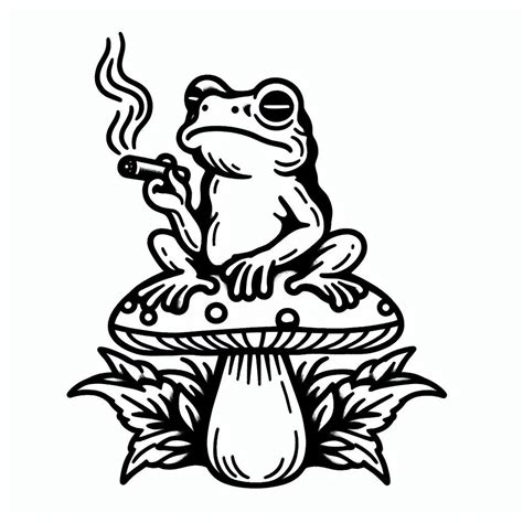 Frog On A Shroom Smokin Traditional Tattoo Outline Frog Tattoos