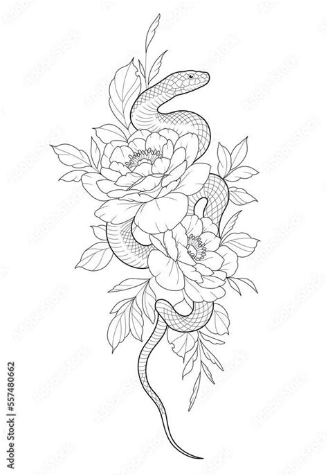 Hand Drawn Snake And Flowers Tattoo Ilustraci N De Stock Snake Tattoo