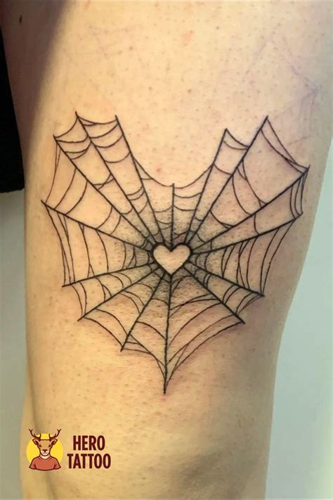 Heart Shaped Spider Web Thigh Tattoo