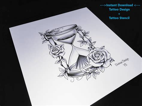 Hourglass Tattoo Design With Flowers Hourglass Tattoo Design With Flowers