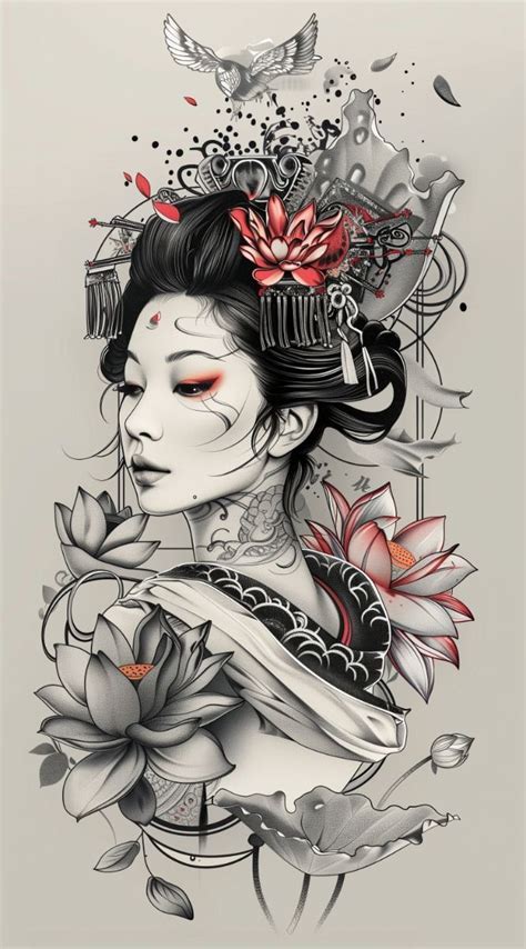 Japanese Geisha And Skull Tattoo Design Japanese Geisha And Skull Tattoo Design