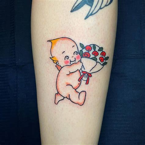 Kewpie Tattoo Hand Poked On The Shin