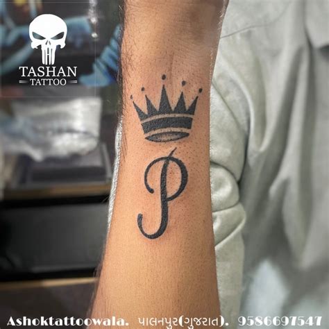 Letter P Tattoo Designs With Crown