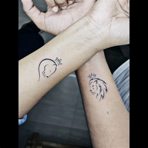 Lion And Lioness Couple Tattoos