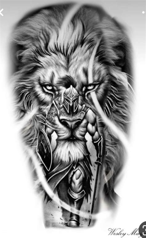 Lion And Warrior Tattoo Lion Tattoo Warrior Tattoo Half Sleeve Tattoo