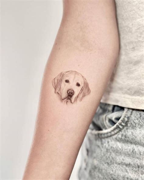 Micro Realistic Golden Retriever Portrait Tattoo On The