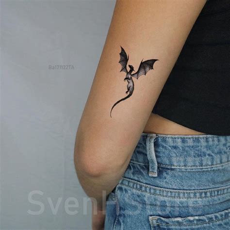 Minimalist Blackwork Dragon Temporary Tattoo Waterproof Tattoo Etsy