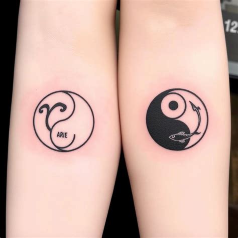Minimalist Yin Yang Tattoos With Aries And Pisces Zodiac Symbols Minimalist Yin Yang Tattoos With Aries And Pisces Zodiac Symbols
