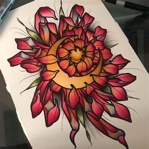 Neo Traditional Flower Tattoo Tattoogrid Net
