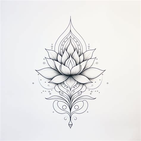 Ornamental Fine Line Boho Lotus Tattoo Design Etsy Canada Lotus