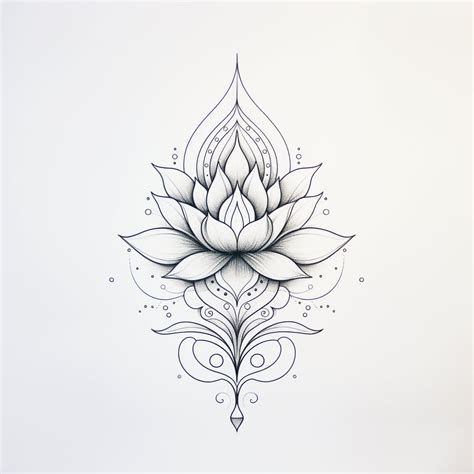 Ornamental Fine Line Boho Lotus Tattoo Design July Birth Flower Ornamental Fine Line Boho Lotus Tattoo Design July Birth Flower