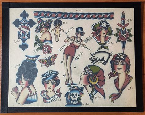 Owen Jensen Traditional Vintage Style Tattoo Flash Sheet 11X14 Pirate Girls Usa Etsy Owen Jensen Traditional Vintage Style Tattoo Flash Sheet 11X14 Pirate Girls Usa Etsy