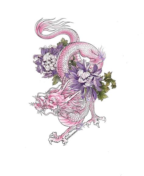 Pink Flower Dragon Tattoo