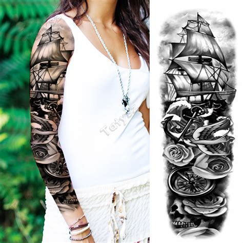 Pirate Ship Themed Arm Sleeve Temporary Tattoo Etsy Pirate Ship Themed Arm Sleeve Temporary Tattoo Etsy
