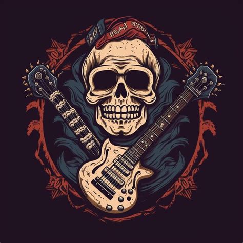 Premium Ai Image Guitar And Skull Tattoo Design Logo Tshirt Design Stamp