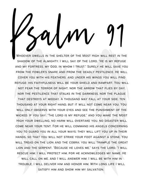Psalm 91 Entire Chapter Scripture Art Printable With God Amp 39 S Wing Of