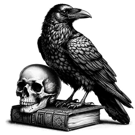 Raven On Skull Amp Antique Books Clipart Gothic Dark Academia Transparent