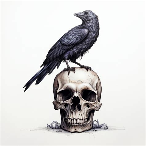 Raven Perched On Skull Detailed Feathers And Bones Dark And Symbolic Death Concept Stock Photo Adobe Stock
