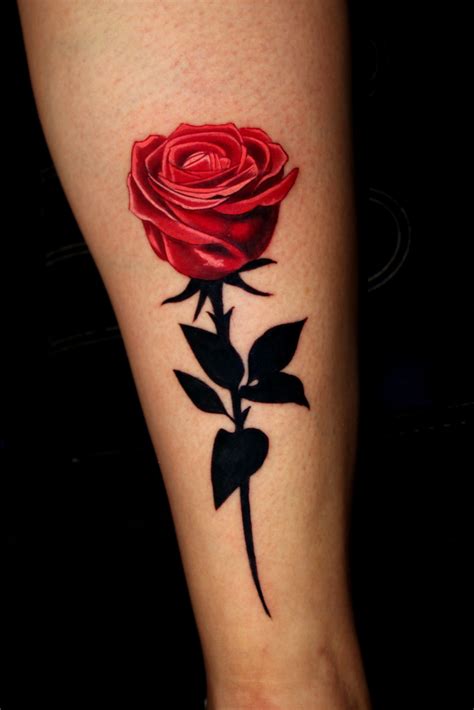 Red Rose With Stem Tattoo Red Rose With Stem Tattoo