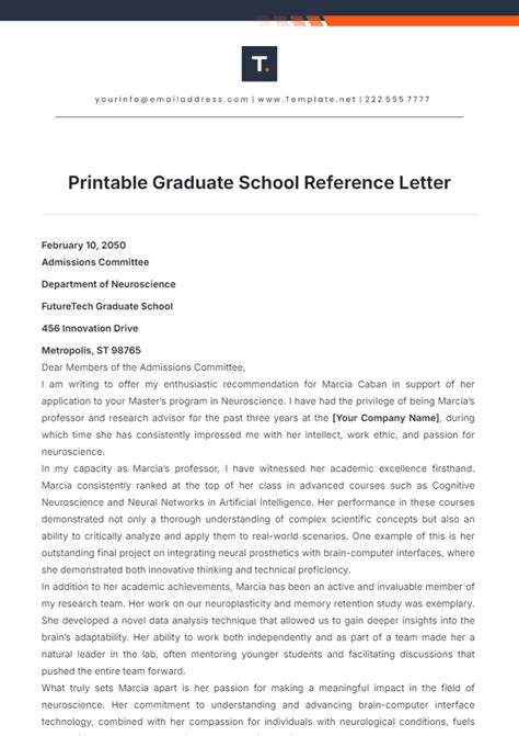 Perfect Reference Letter for Graduate Program