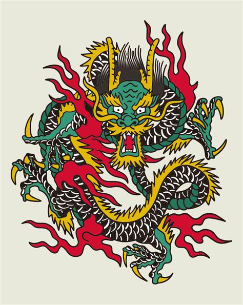 Retro American Traditional Of Dragon Illustration Vector Ai