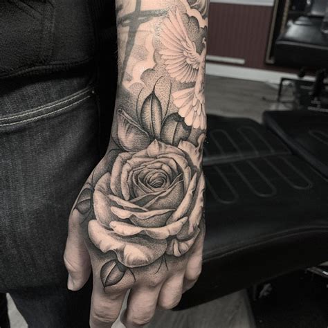Rose Tattoos On Hand For Men