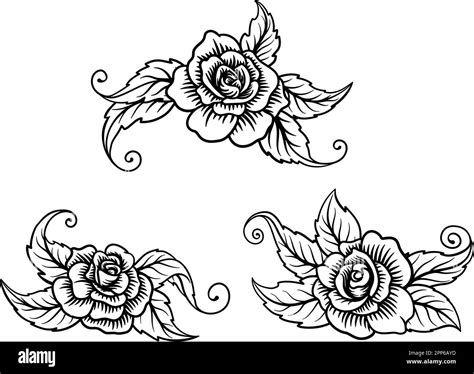 Roses Rose Tattoo Engraved Woodcut Etching Designs Stock Vector Image