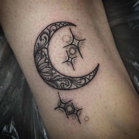 Shining Bright Cool Moon And Stars Tattoo Ideas