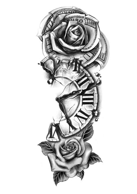 Sketch Rose And Clock Tattoo Stencil Bronctattooaus Com